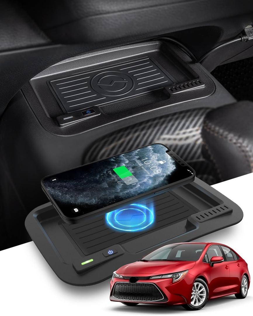 CarQiWireless Wireless Charger for Toyota Corolla 2026 2025 2023 2022 2021 2020 Le Se Hybrid Accessories,Automotive Center Control Organizer Wireless Charging Pad for 2020-2026 Toyota Corolla