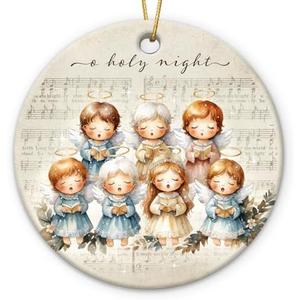 Religious Ornaments for Christmas Tree 2025 - Faith, Catholic Gifts for Women, Families, Friends, Children - O Holy Night Angel Ceramic Ornament - Angel Singing Choir Christmas Ornaments 2 Pack