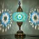 DEMMEX 6.5" Big Globe Turkish Moroccan Mosaic Table Lamp, Tiffany Style Colorful Glass Mosaics Exotic Oriental Mediterranean Bedside Lamp, LED Bulb Included for US/CA, Handmade, 14" Height, Teal