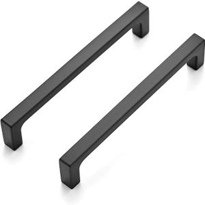 Ravinte 25 Pack Solid 5 Inch Kitchen Square Cabinet Handles Matte Black Pulls Drawer Pulls Kitchen Cabinet Hardware Flat Black Handles (Flat Black 5'' Hole Center)