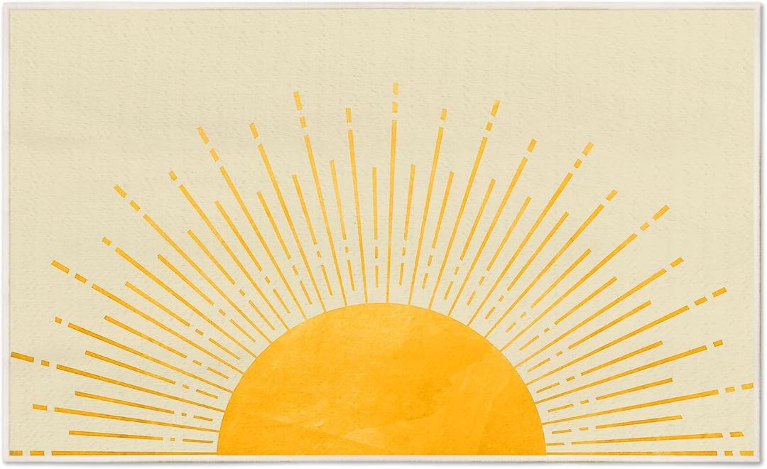 Boho Sunshine Washable Entry Rug, Mid Century Modern Abstract Sun Small Throw Rugs for Entryway Bedroom Bathroom Kitchen, Non-Slip Indoor Door Mat for Bedside Inside Front Door, 17x30 Inches