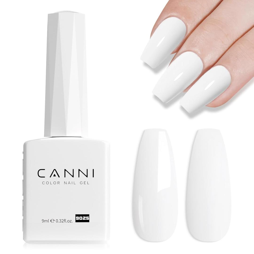 CANNI White Gel Polish 1 Pc Pure White, High Gloss UV/LED Soak-Off Gel Nail Polish for French Manicure, DIY & Salon Quality for Girls & Women