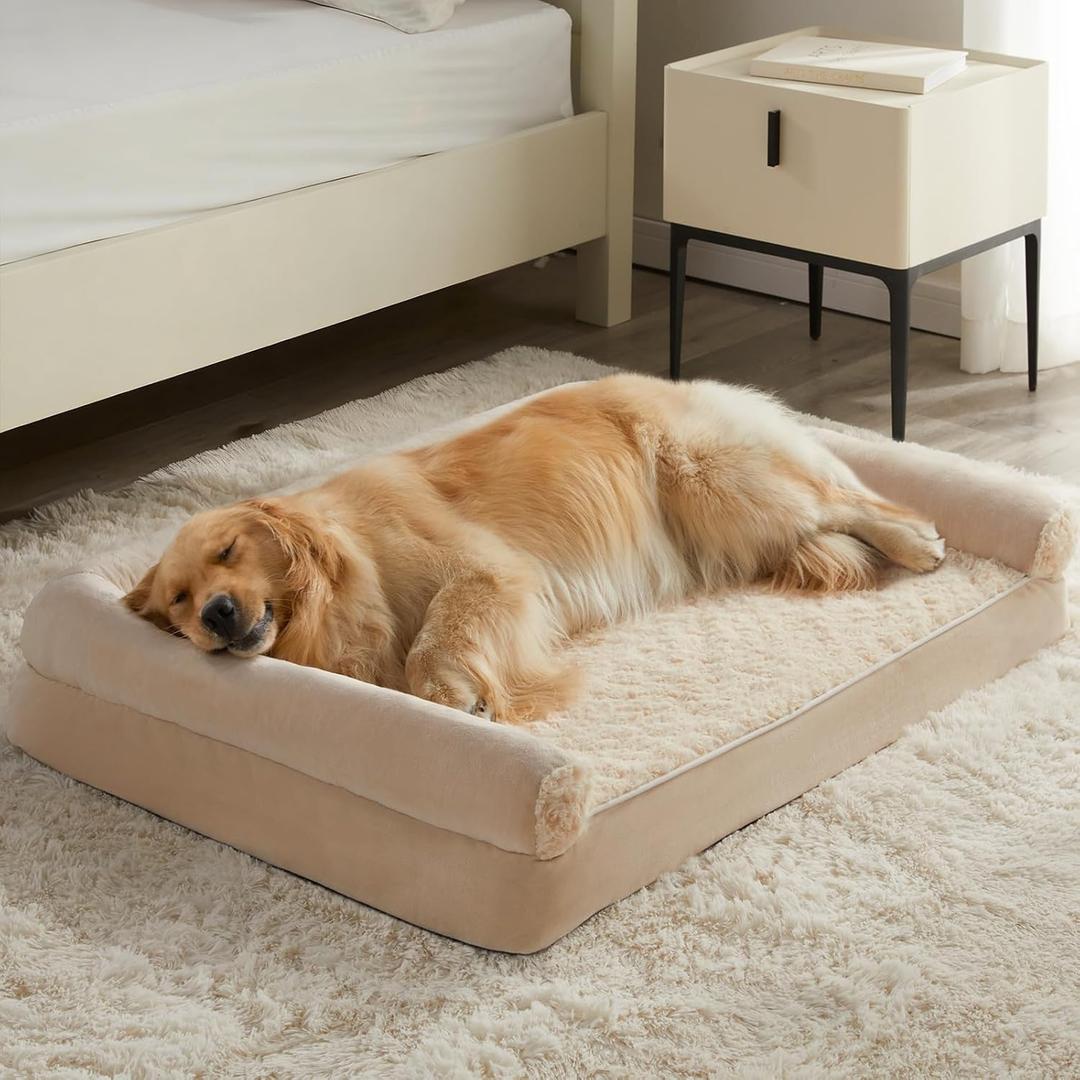 BFPETHOME Dog Beds for Large Dogs, Orthopedic Dog Bed for Medium Large Dogs,Big Waterproof Couch Pet Bed with Removable Washable Cover (36"L x 27"W x 6.5"Th, Beige)
