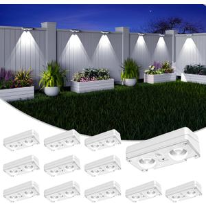 Solar Fence Lights Outdoor Waterproof, 80 Lumens Solar Lights for Fence with Warm White & RGB 8 Colors,Outdoor Solar Light for Deck, Patio, Backyard, Fence, Railing (12-Pack-White)
