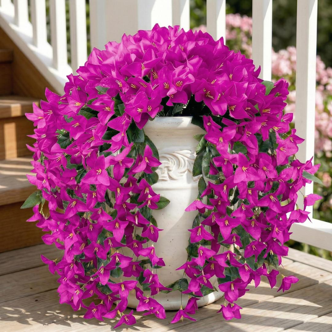 4 x capirosa Artificial Flowers for Outdoors Fake Fuchsia Bougainvillea Hanging Flower Decoration, 2Pcs Realistic Faux Silk Plants Long Trailing Vines, Spring Decor for Porch Patio Balcony Planter Yard