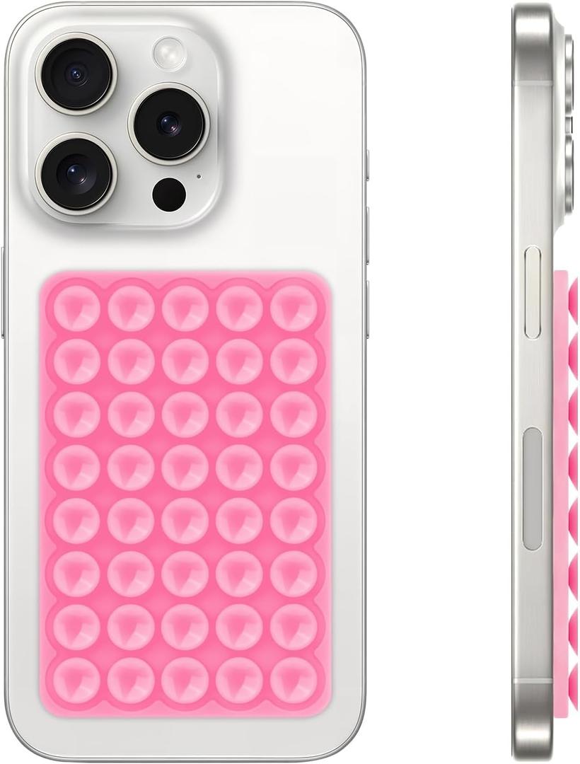 2 x Silicone Suction Cup Phone Case Mount, Hands-Free Strong Grip Holder for Selfies and Videos, Silicon Adhesive Phone Stand Sticky with Higher Suction Power for Cell Phone Pink