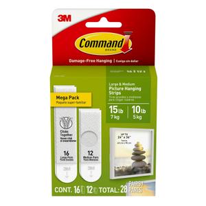 Command 15 lb & 10 lb Large and Medium 28 Pairs Picture Hanging Strips (56 Strips), Damage-Free Hangers for Picture Frames, No Tools Required, Great for Home Room Wall Decor, White Adhesive