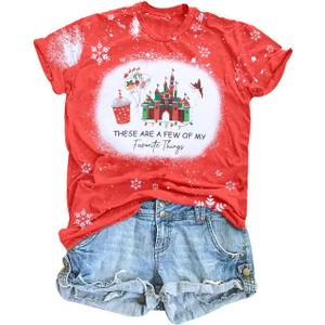 Women Magical Christmas T Shirt Merry Christmas Shirt Xmas Magic Kingdom Shirts Magic Castle Holiday Short Sleeve Top Tee Red (Red, XL)