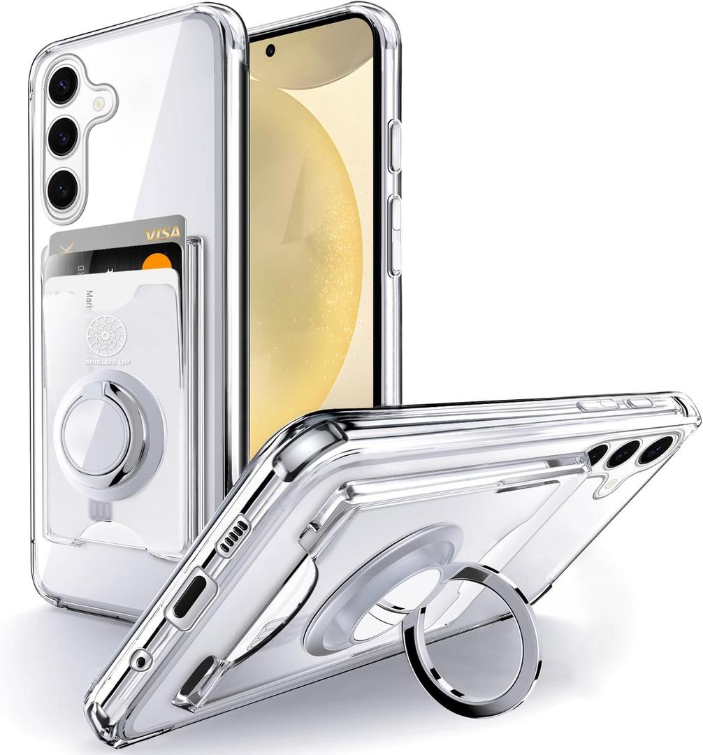 Shields Up for Samsung Galaxy S25 Plus Case, Galaxy S25 Plus Case, Minimalist Wallet Case with Card Holder & Ring Stand, [Drop Protection] Slim Protective Shockproof Cover for Samsung S25 Plus - Clear