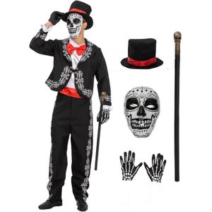 Day Of The Dead Costume Adult Men Dia De Los Muertos Costume Mens Mariachi Senor Halloween Costumes, XXL