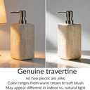 Travertine Stone Soap Dispenser Natural Organic Bathroom Soap Pump with Metal Push Pump, Elegant Square Hand Lotion Jar, Premium Heavy Duty Pump Bottle Lotion Jar for Kitchen/Laundry Room(Ivory White)