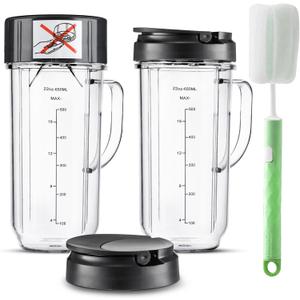 For Magic Bullet Blender Cups, Tall 22oz Cup with Flip-Top To-Go Lid, Blender Replacement Parts, Blade Replacement Cup Mug with Handle Compatible with Magic Bullet 250w MB1001, with Cleaning Brush