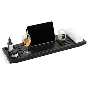 Bamboo Bathtub Tray Caddy - Splash-Proof Adjustable (28.5-40") with Wine Holder, Tablet Stand & Non-Slip Grip | Spa-Grade Organizer for Bath Essentials & Reading