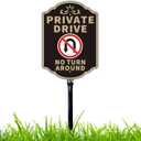 Large Private Drive No Turn Around Sign, 14x10 Private Road Reflective Warning Signs with 36Strong Steel Stake Rust Free Heavy Duty Aluminum Easy Installation for Outdoor Use