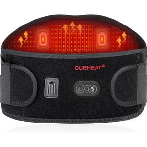 CUEHEAT Heated Waist Belt, Cordless Heating Pad for Low Back, Electrical Heating and Massage, Rechargeable Battery Powered (Dark Black, 45 inches)