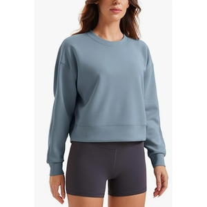 CRZ YOGA Womens SoftAura Crewneck Sweatshirt Long Sleeve Workout Casual Pullover Basic Fall Tops, L Blue