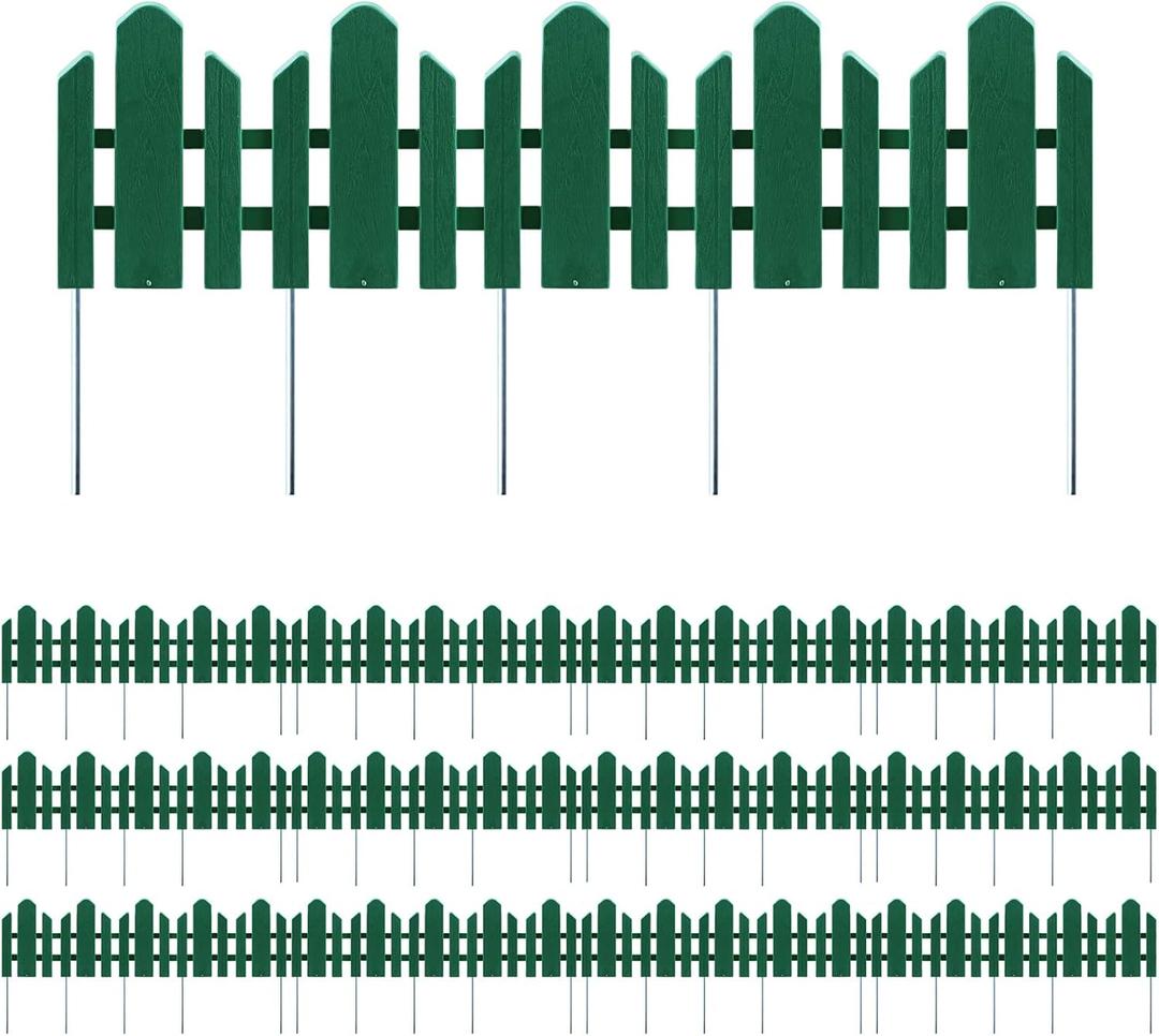 Sunnyglade 12 Pack Garden Edging Decorative Border Recycled Plastic Landscape Garden Fence Flexible No-Dig Spikes,Dark Green