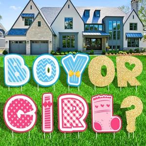 10PC Gender Reveal Party Decorations Baby Shower Yard Sign Boy or Girl Lawn Yard Sign with Stakes for Welcome Home Baby Gender Reveal Ideas Garden Yard Letters Lawn Outdoor Indoor Decor Party Supplies