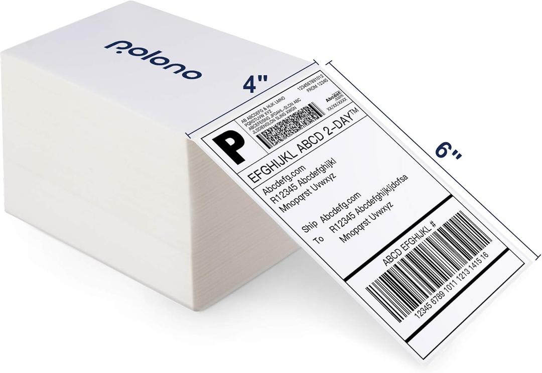 Genuine 4" x 6" Direct Thermal Shipping Label, Thermal Label (Pack of 500), Perforated Fanfold Labels Compatible with POLONO PL80E, PL70E, PL60 Label Printer, BPA & BPS Free, Commercial Grade, White