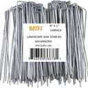 100 Pack 8 Inch 11GA(0.12inch) Landscape Staples Garden Stakes Fence Netting Pins Ground Spikes Sod Cover Fabric Pegs Anti-Rust Galvanized