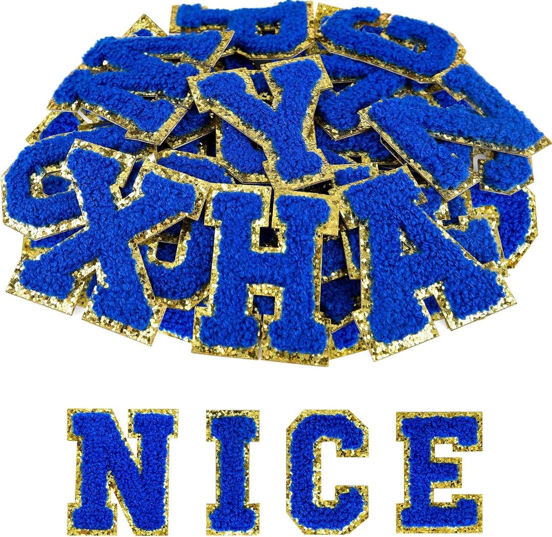 ASTARON 52 Pcs Self Adhesive Letter Patches Chenille Letters Stickers, A-Z Embroidered Applique Patches Alphabet Cloth Patch for Clothes, Bags, Hat, Phone Case, DIY Accessories (Dark Blue)