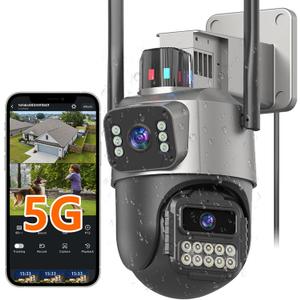 5G Security Camera Outdoor, 6MP Dual Lens 6X PTZ Outside Cameras for Home Security, IP66 Waterproof Wired,2-Way Audio,Motion Tracking,Pan/Tilt,Color Night Vision, Light Alarm, 24/7 SD Recording/Cloud