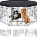 Dog Pen Pet Playpen Dog Fence Indoor Foldable Metal Wire Exercise Puppy Play Yard Pet Enclosure Indoor Outdoor 8 Panels 30 Inch with Bottom Pad/Top Cover(Black 30 top Cover)