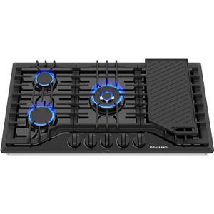 GASLAND Gas Cooktop 36 Inch with Griddle, PRO GH3365EF 5 Burner Propane Stovetop with Reversible Cast Iron Grill/Griddle, Gas Countertop Plug-in, NG/LPG Convertible Cooktops, Black