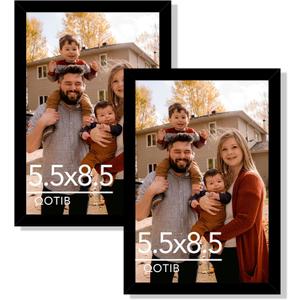 2 Packs 5.5x8.5 Picture Frame Black, Engineered Wood 5.5 x 8.5 Photo Frame, 3 by 5 Photo Poster Frame for Wall Hanging and Tabletop Set of 2, Black