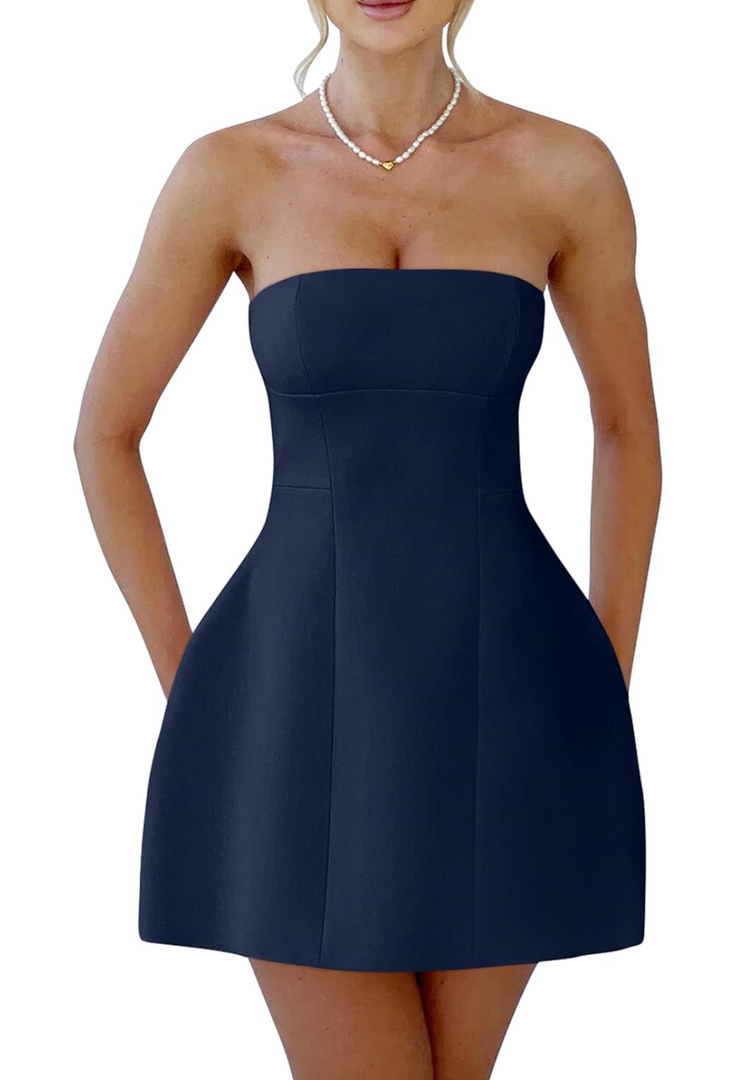 YMDUCH Womens Sexy Strapless Tube A-line Mini Dress Club Party Short Prom Dress S