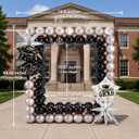 Seenelling 7.87 ft Balloon Stand Arch Kit with 244 Pcs Graduation Balloon 2026 Party Photo Props Prom Arch Kit Black and Silver Backdrop for Celebrations Prom Send off Graduation Party Decoration
