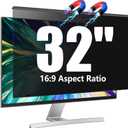 Magnetic 32 inch Computer Privacy Screen Filter for 16:9 Widescreen Monitor Desktop PC, 32in Hanging Removable Anti Glare Blue Light Eye Protection Shield, Anti Spy Screen Protector Panel