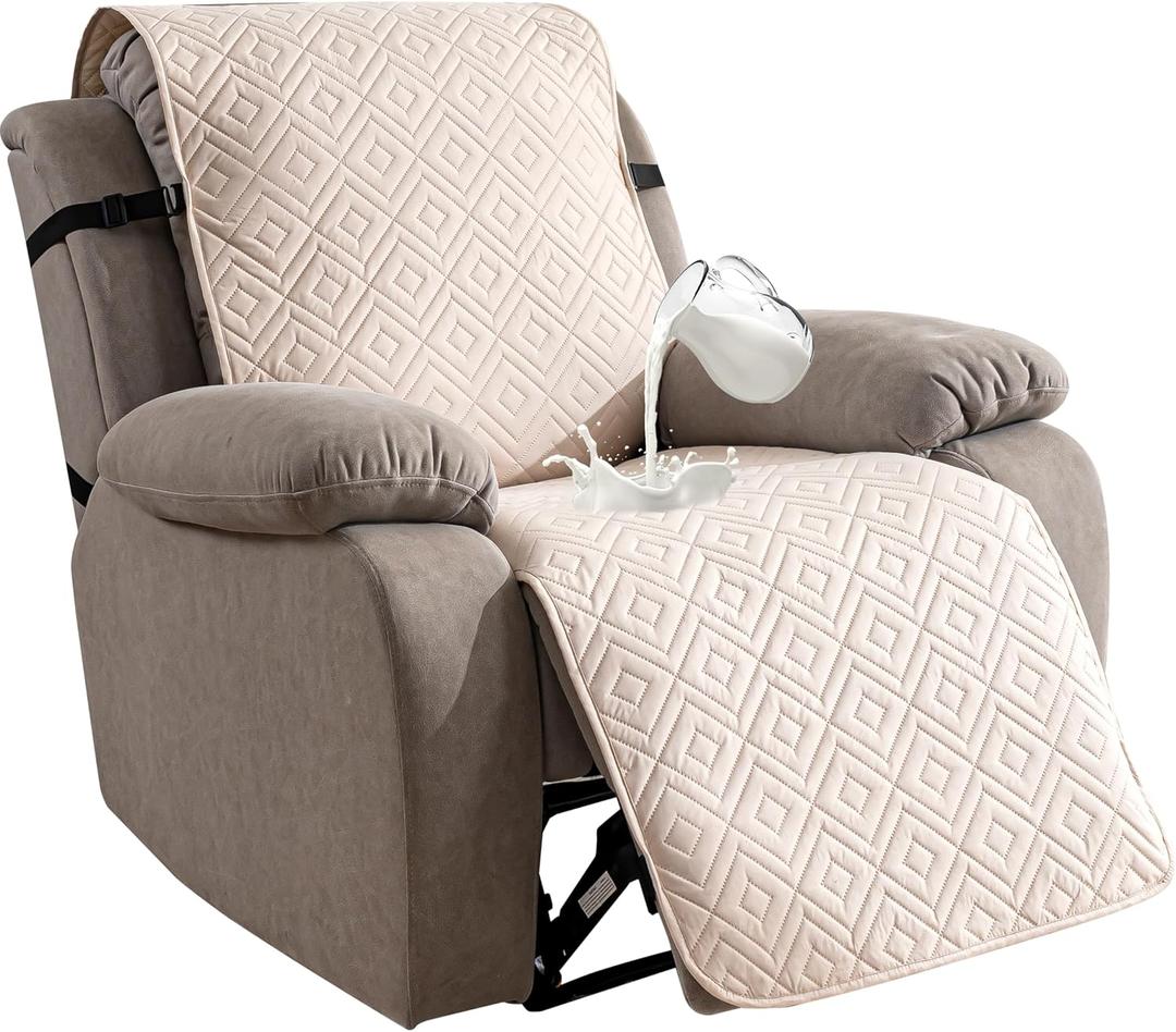 Genina Waterproof Oversized Recliner Chair Covers - 100% Protection, Non-Slip, Washable Recliner Slipcover for Larger Recliners, Kids & Pets Friendly28'' /Beige