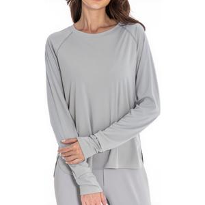 Womens Long Sleeve Shirts Workout Gym Top Activewear Running Hiking Athletic Exercise Shirt Rash Guard (Gray, L)