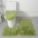 Bathroom Rugs Sets 3 Piece Thick Fluffy Soft Bathroom Rugs and U-Shaped Toilet Mat Washable Absorbent Floor Mat Dark Green (18" x 20"+20" x 32"+16" x 20")