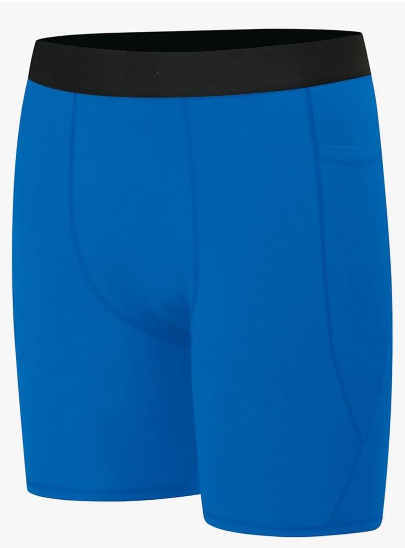 Youth Boys' Compression Shorts - Performance Spandex Athletic Underwear for Basketball with Side Pocket, S