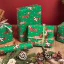 LeZakaa Christmas Dachshund Wrapping Paper Mini Roll, Dachshund Dressed in Festive Customes, White Snow-dot Xmas Green Design, Holiday Party Gift Wrap for Kids Boys Girls, 17 inches x 32.8 Feet