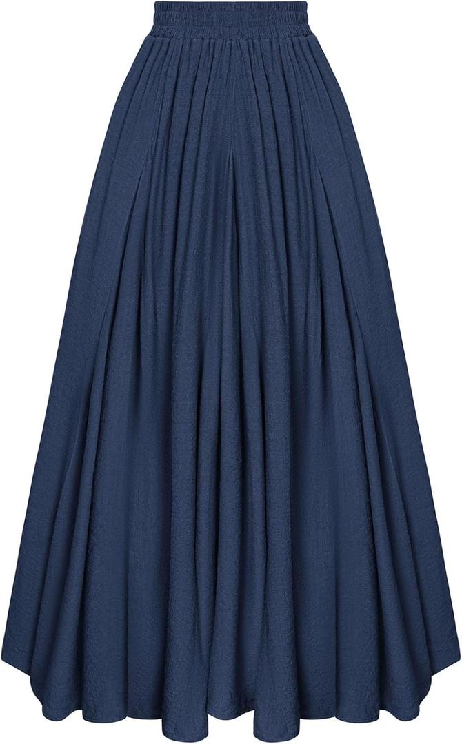 Scarlet Darkness Women Casual Maxi Skirt Flowy Bohemian Renaissance Long Skirts (XX-Large, Navy Blue)