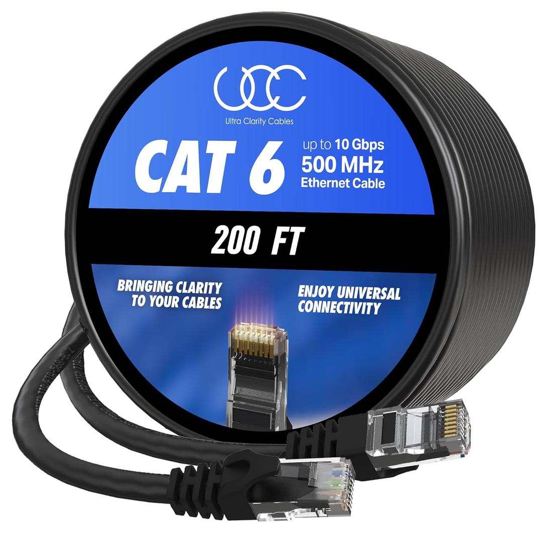 Cat 6 Ethernet Cable 200 ft, 10Gbps High Speed Ethernet Cable, Outdoor&Indoor Rj45 Cat6 Cable Internet Cable for Computer, Router, Modem, PS4/5, Xbox, Gaming- Black