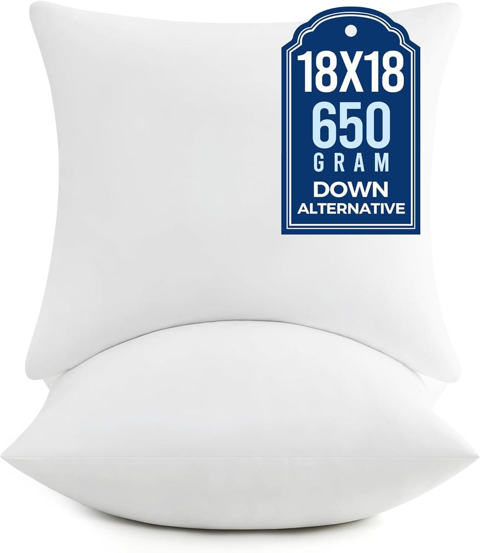 puredown 18x18 Pillow Inserts, Fluffy Plush Square Form Sham Stuffer Set of 2, Down Alternative Throw Pillows for Couch, Sofa, Bed and Home Decor