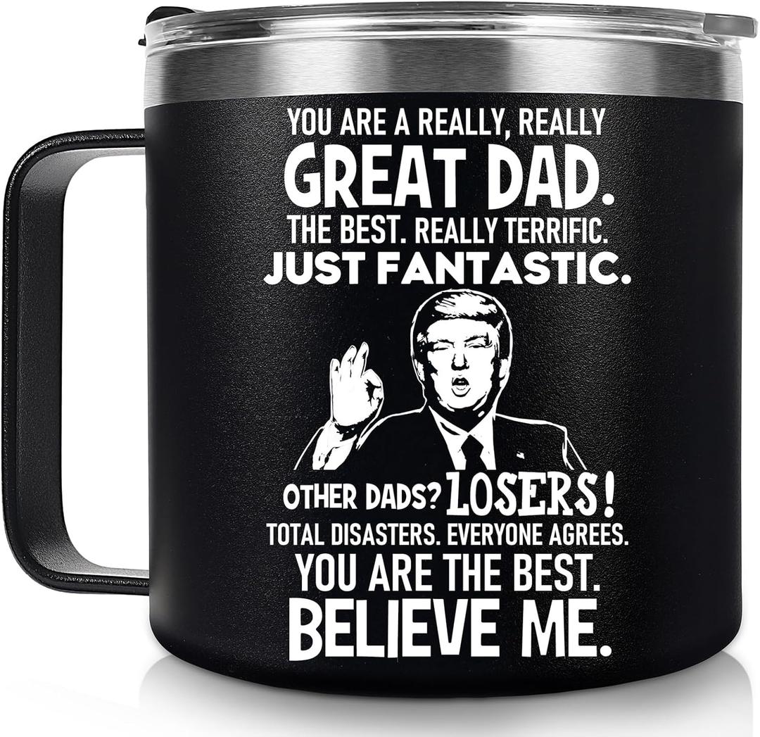 Dad Gifts from Daughter Son - Best Dad Mug Gifts for Valentines Day, Funny Birthday Gift Ideas for Dads, Fathers, Men, 14 OZ Stainless Steel Insulated Travel Coffee Mug Cup, Black
