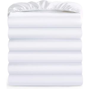 Maple&Stone Twin Fitted Sheet Only - Bulk Pack of 6 Bottom Sheets - Premium Soft & Breathable, Brushed Microfiber Fabric for Twin Size White