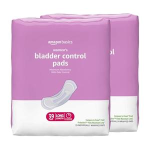 Amazon Basics Incontinence Pads for Women, Postpartum, Long, Maximum Absorbency, Bladder Control, Unscented, 78 Count (2 Packs of 39)