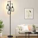 Dimmable Floor Lamp,3x800LM LED Bulbs Included, Farmhouse Industrial Floor Lamp Standing Tree Lamp with Teardrop Cage Head Tall Lamp for Living Room Bedroom Office Dining Room - Black & Marble Base