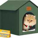 Outdoor Cat House Feral Cat Shelter,Outside Waterproof Cat House for Outdoor/Indoor Cats, Insulated Cat Bed for All Seasons with Cozy Cushion Easy to Assemble Olive Green