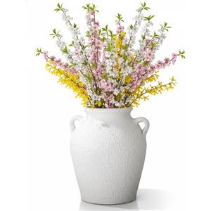 Mimorou Ceramic Vase with Handles 11 Inch Rustic Vintage Farmhouse Decorative Flower Vase Textured Pottery Decor for Pampas Grass Dried Flowers Home Table Centerpiece(White)