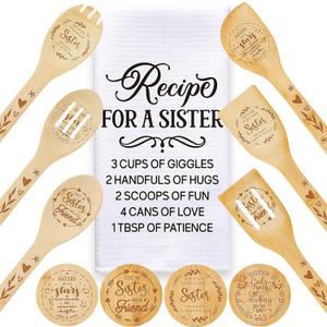 Sister Gifts from Sister,Sister Birthday Gifts for Sister in Law Gifts,11PCS Sister Gifts Set with Bamboo Spoons,Coasters,Dish Towel,Soul Sister Gifts for Women BFF