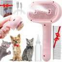 Pet Steam Brush for Cat & Dog, 2-Hole Double Spray, 3-in-1 Cat Steam Brush,Pet Spray Comb with Shedding Massaging Grooming Self-Cleaning Release Button for Long & Short Haired Pets(Pink)