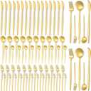 60 Pieces Stainless Steel Tableware Set Silverware Set Flatware Cutlery Utensils Spoon Fork Knives Service for 12 for Home Restaurant Apartment and Kitchens (Gold)