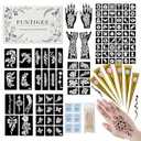 95 PCS Temporary Tattoos Stencils Kit, Temporary Tattoos Kit - 6 Pcs 3 Color(black*1, brown*4 & Red*1) Ink with 6 removal wipes, 10 disposable cotton swabs DIY Body Art Painting for Women Men Adults Kids